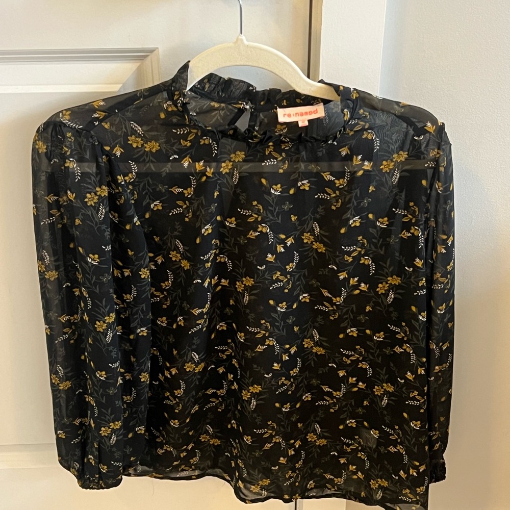 re:named Black and Gold Floral Blouse for work